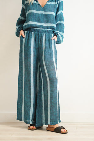 Mia Woven Linen Pants - Gemstone Blue