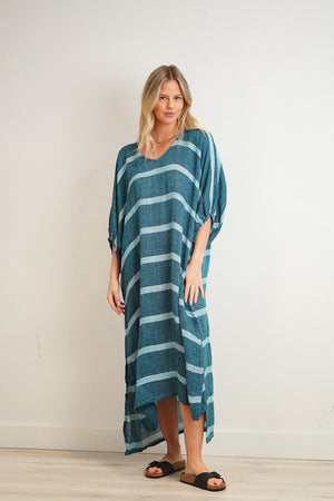 Rosa Woven Linen Kaftan Dress - Gemstone Blue