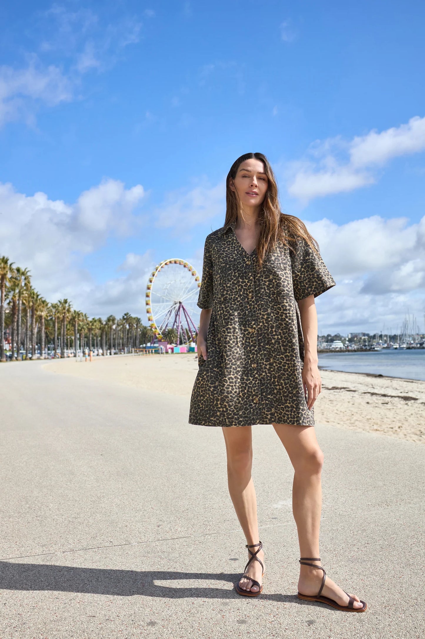 Poppy Denim Dress - Leopard Print