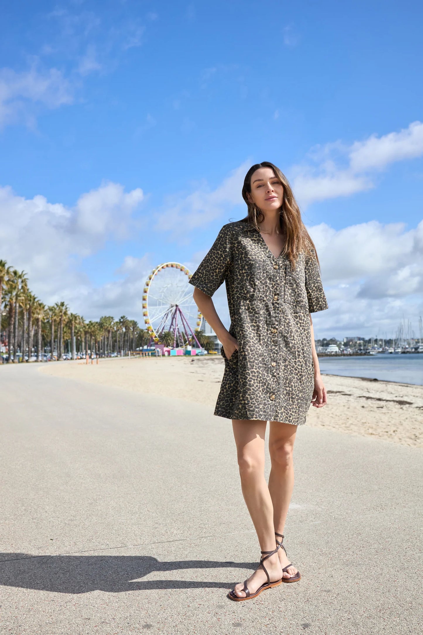 Poppy Denim Dress - Leopard Print