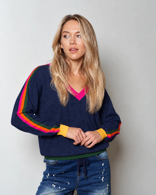 Stripe V Neck Knit