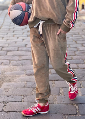 Sporty Velour Track Pant - Khaki