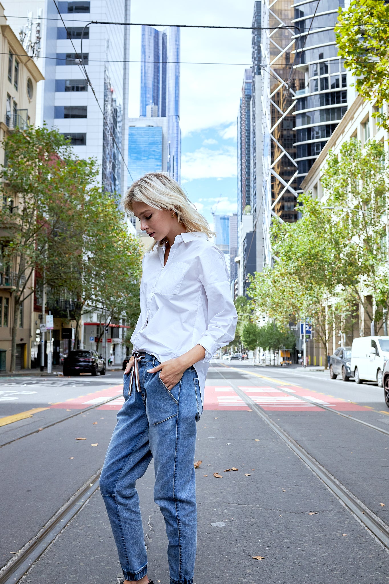 Shop Libby Joggers, buy Libby Joggers, Shop Saint Rose Libby Joggers, Blue Libby Joggers, Denim Blue Saint rose libby Joggers, Vintage Blue Libby Joggers, Vintage Blue Libby Jeans Saint Rose