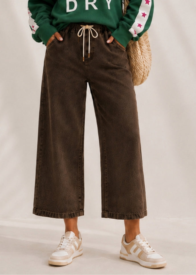Chocolate brown cropped wide leg jeans womens