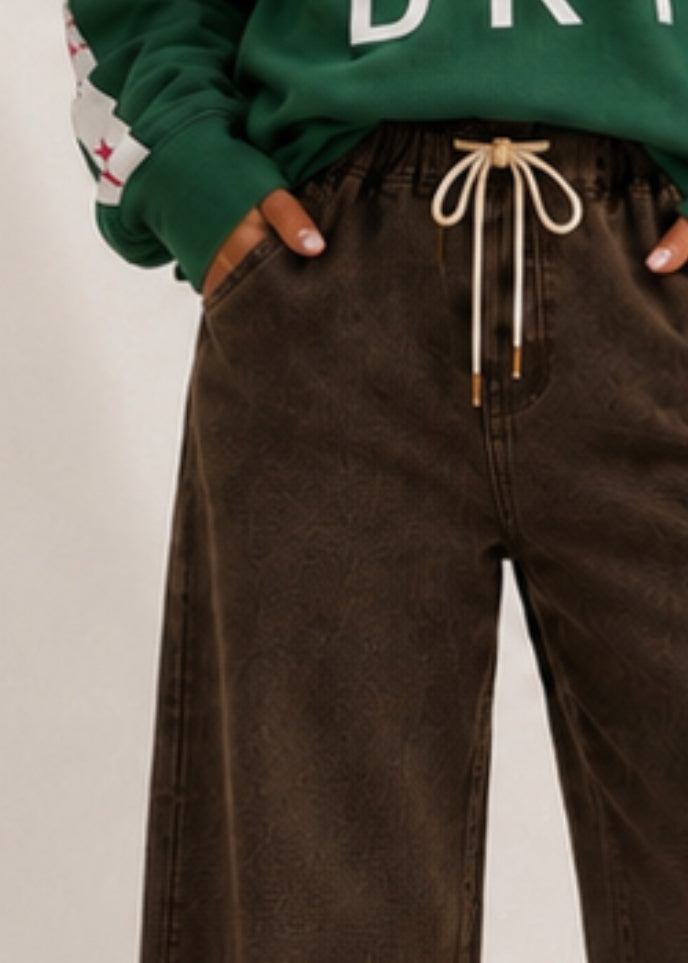 Women's Chocolate wide leg jeans with elastic drawstring waist