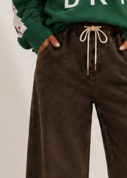Women's Chocolate wide leg jeans with elastic drawstring waist