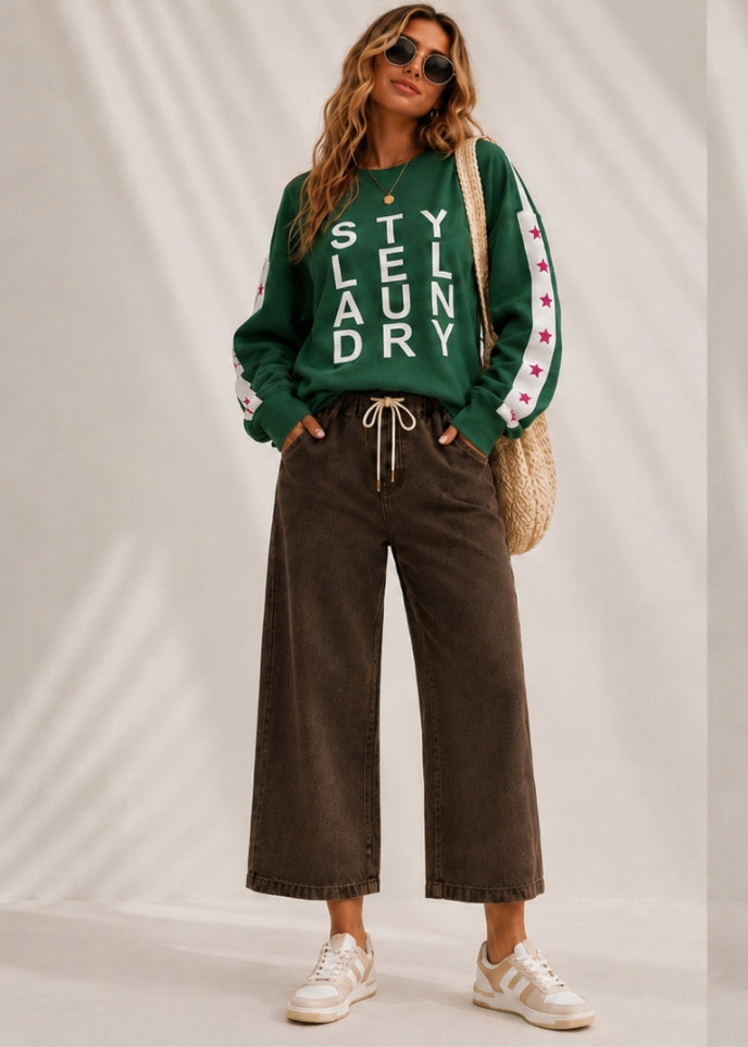 Style Laundry Rubi Cropped Wide Leg Jeans Chocolate front view