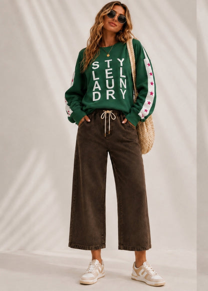 Style Laundry Rubi Cropped Wide Leg Jeans Chocolate front view