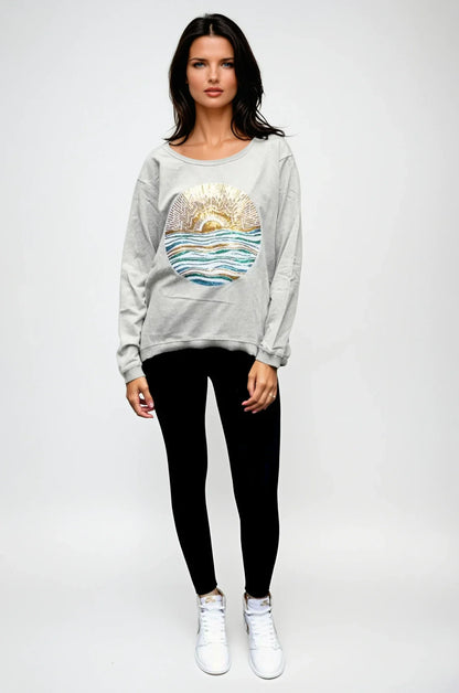 Taylor Organic Cotton Sweater - Ocean Sun Sequin