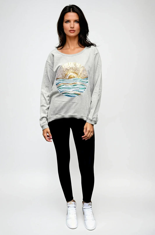 Taylor Organic Cotton Sweater - Ocean Sun Sequin