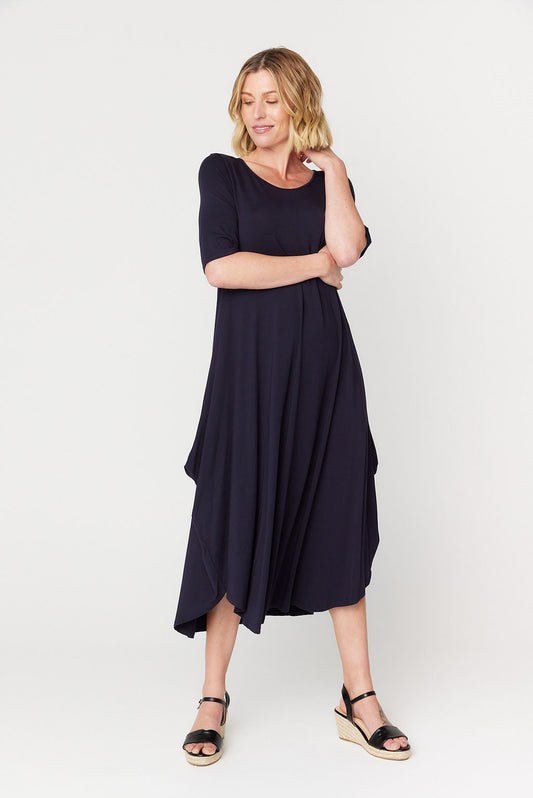 Tri Drape Midi Dress - Navy (Plus Size)