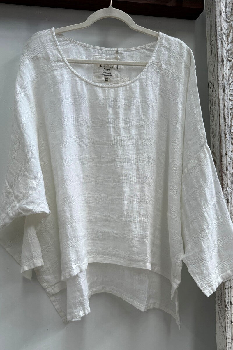 Valentina Long Sleeve Linen Top - White Combo