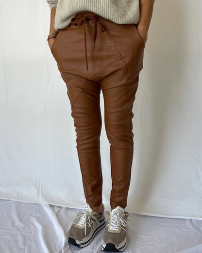 Faux Leather Jogger - Tan