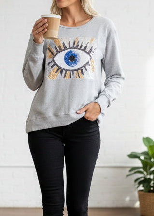 Women's Evil Eye Sequin Sweater Grey