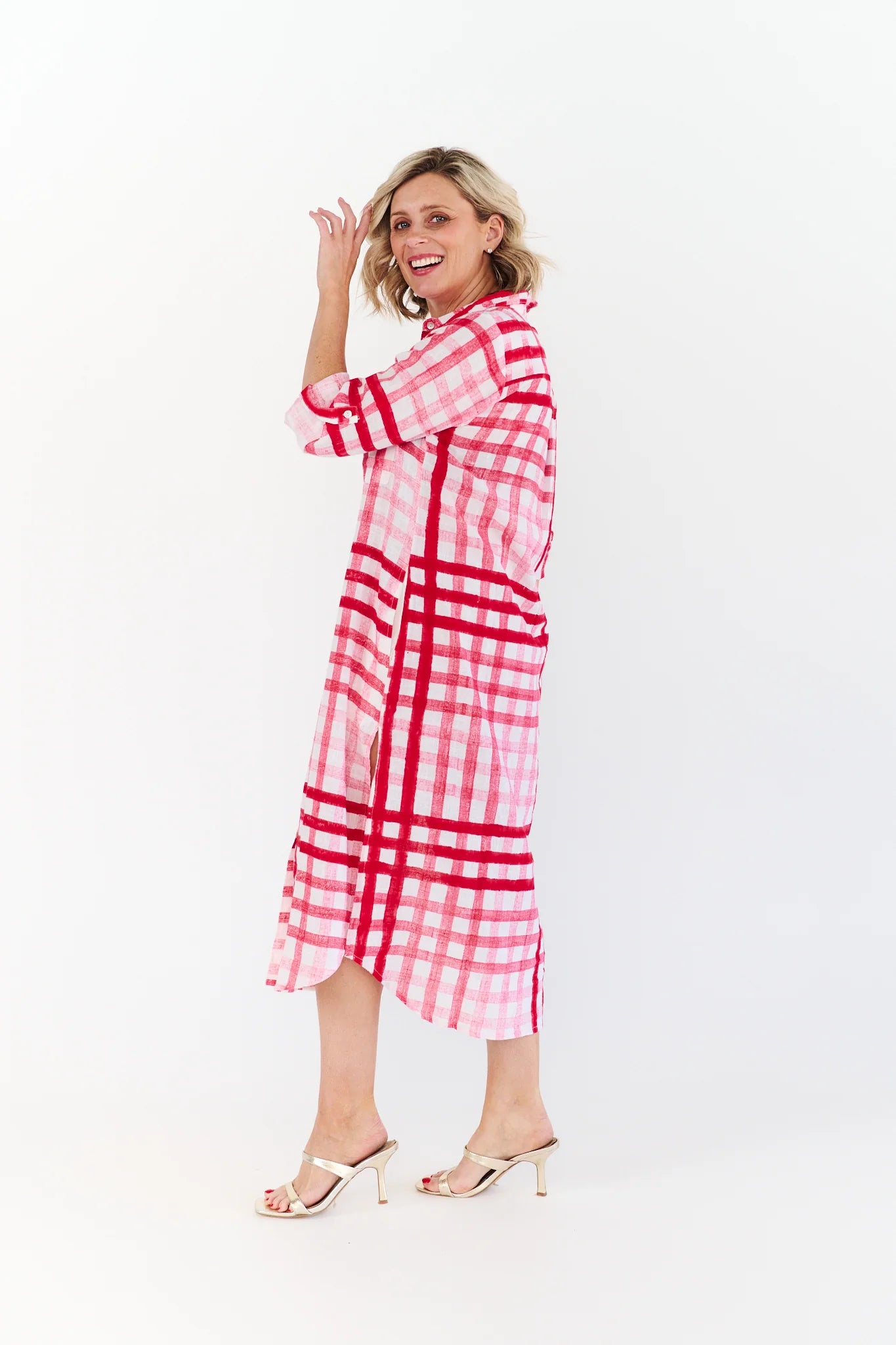 Alexander Santorini Relaxed fit Macy Dress in red and white check cotton voile