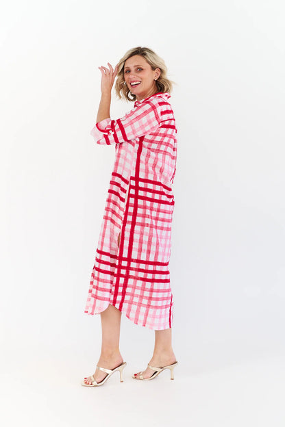 Alexander Santorini Relaxed fit Macy Dress in red and white check cotton voile