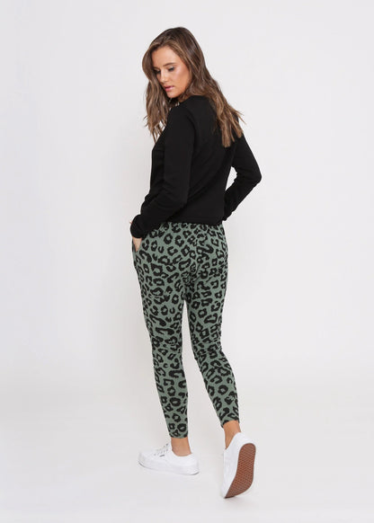Mila Leopard Print Jogger Pants - Khaki & Black