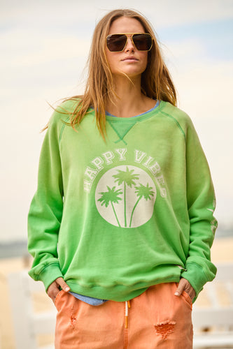 SHOP HAMMILL AND CO Vintage Sun Fade Sweater, HAMMILL AND CO STOCKISTS, HAMMILL AND CO STOCKISTS, HAMMILL AND CO SALE, HAMMILL AND CO SWEATER, HAMMILL AND CO GREEN HAPPY VIBES JUMPER, HAMMILL AND CO GREEEN JUMPER PALM TREES, HAMMILL AND CO SALE