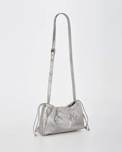 Halley Metallic Drawstring Crossbody Leather Bag