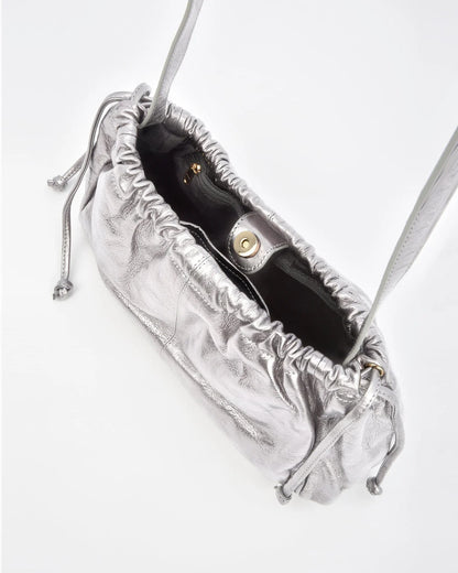 Halley Metallic Drawstring Crossbody Leather Bag