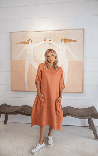 Hallie Linen Pocket Dress - Apricot