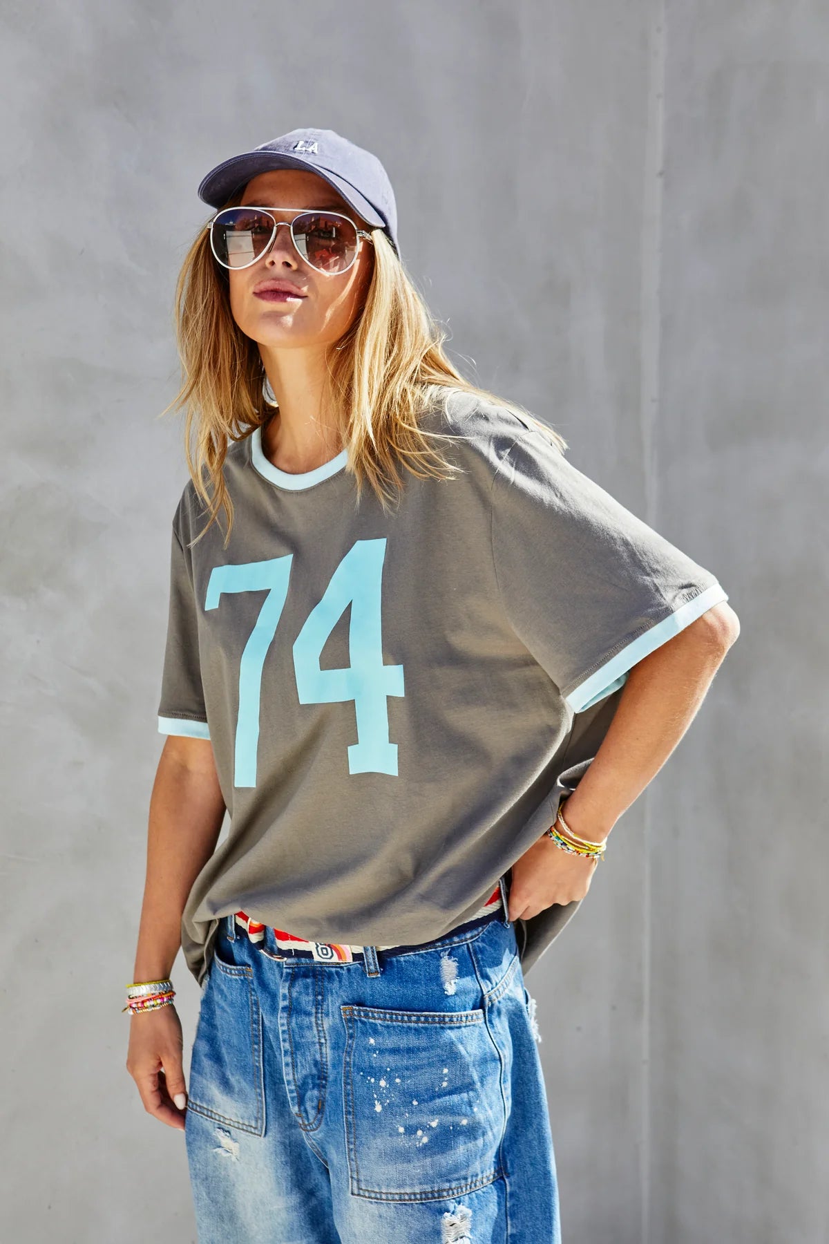 Retro Ringer Graphic Tee - Chocolate / Blue