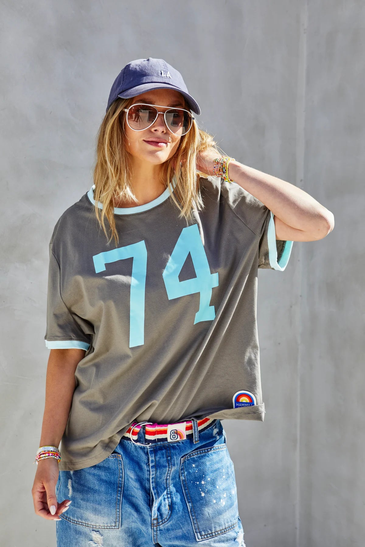 Retro Ringer Graphic Tee - Chocolate / Blue