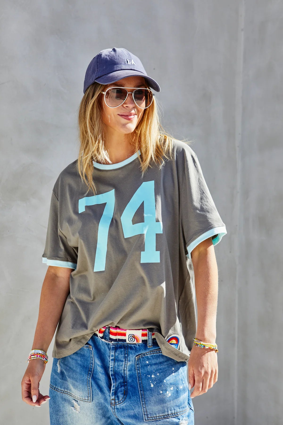 Retro Ringer Graphic Tee - Chocolate / Blue