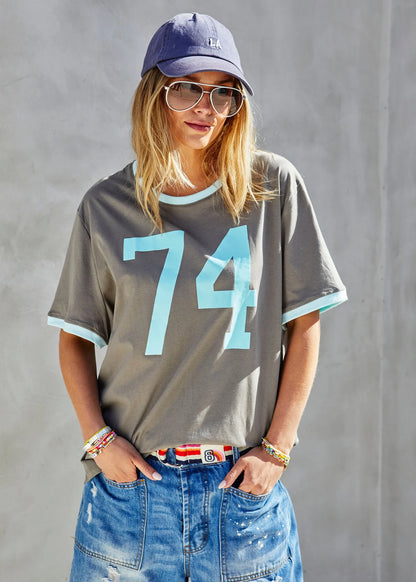 Retro Ringer Graphic Tee - Chocolate / Blue