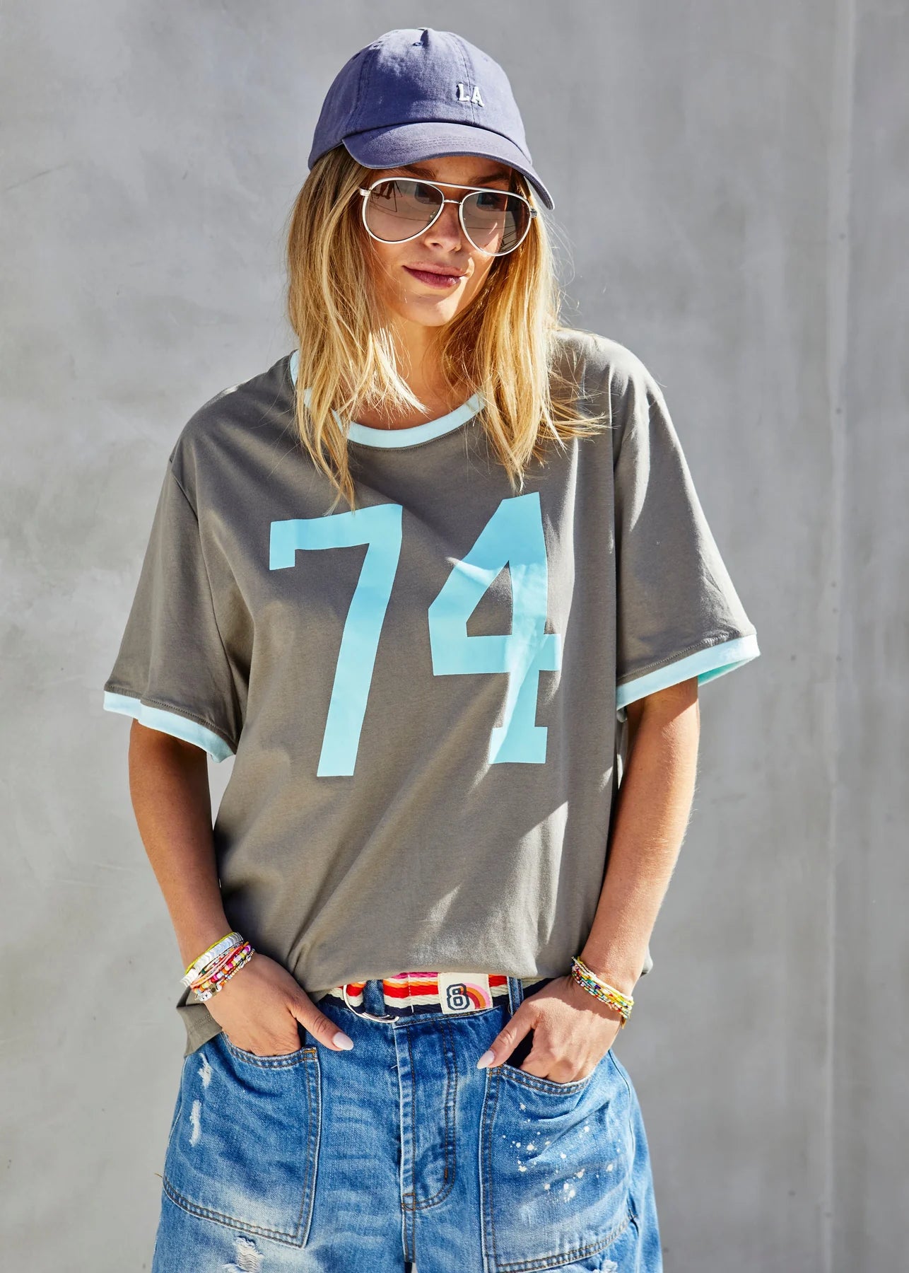 Retro Ringer Graphic Tee - Chocolate / Blue