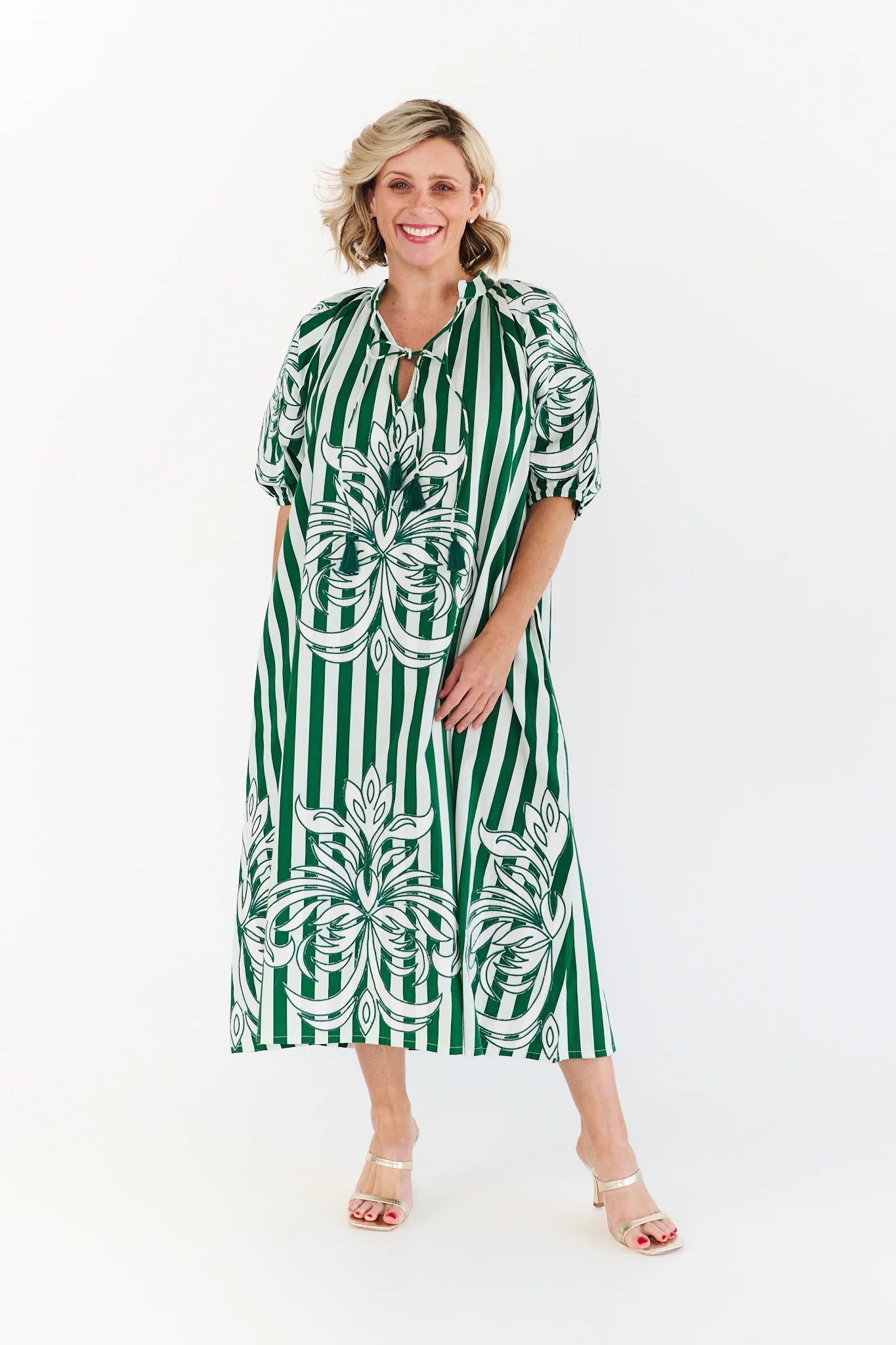 Ivy green stripe Dress by Alexander Santorini pink striped cotton midi dress