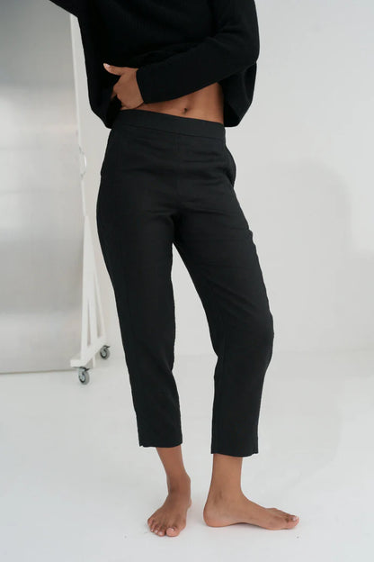 Emer Linen Pants by Lilly Pilly in cropped pencil silhouette