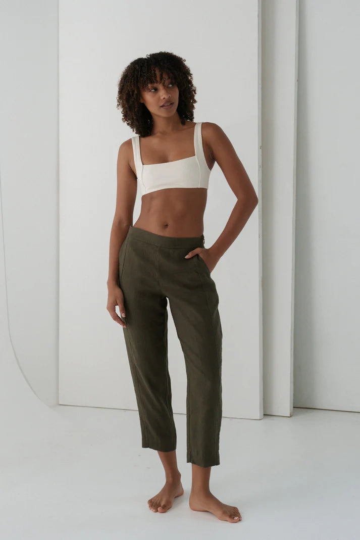 Lilly Pilly Emer Pants front view in khaki