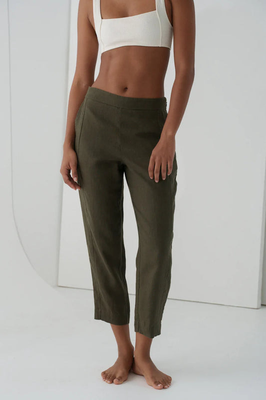 Ladies linen pants khaki