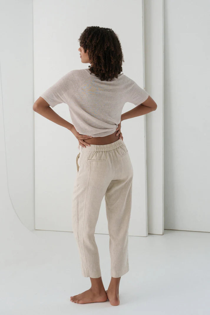 Emer Linen Pants back view showing elastic waistband