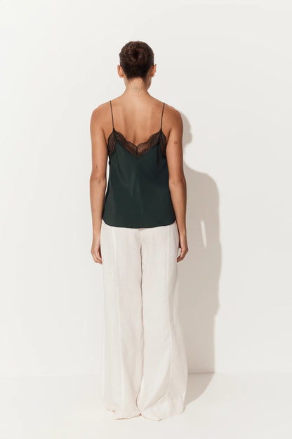 Lilly Pilly Frankie 100% silk cami in black back with lace V-neck