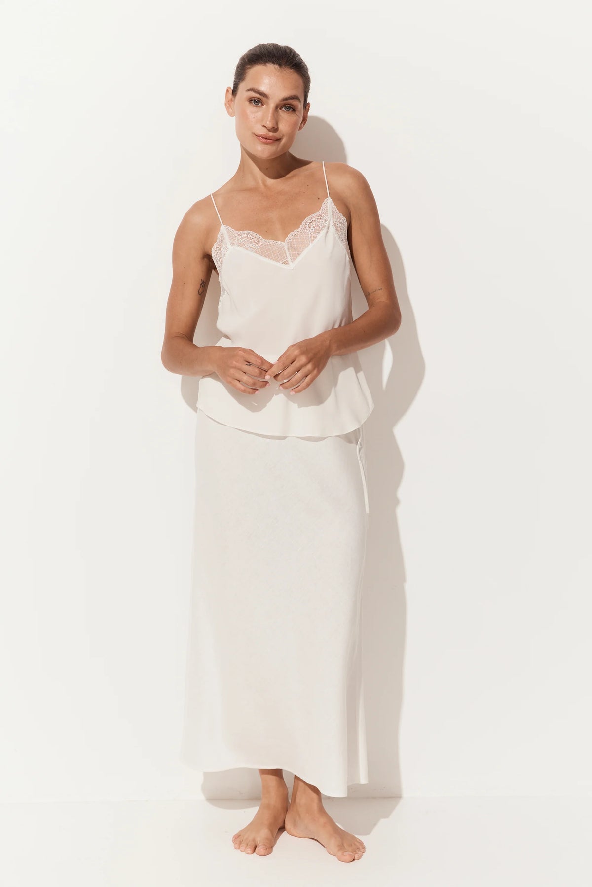 Women's Ivory silk spaghetti strap cami by Lilly Pilly