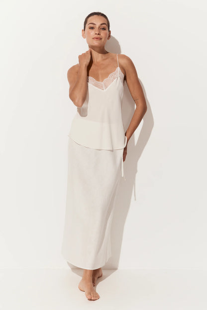 Women's bias cut silk camisole with lace trim