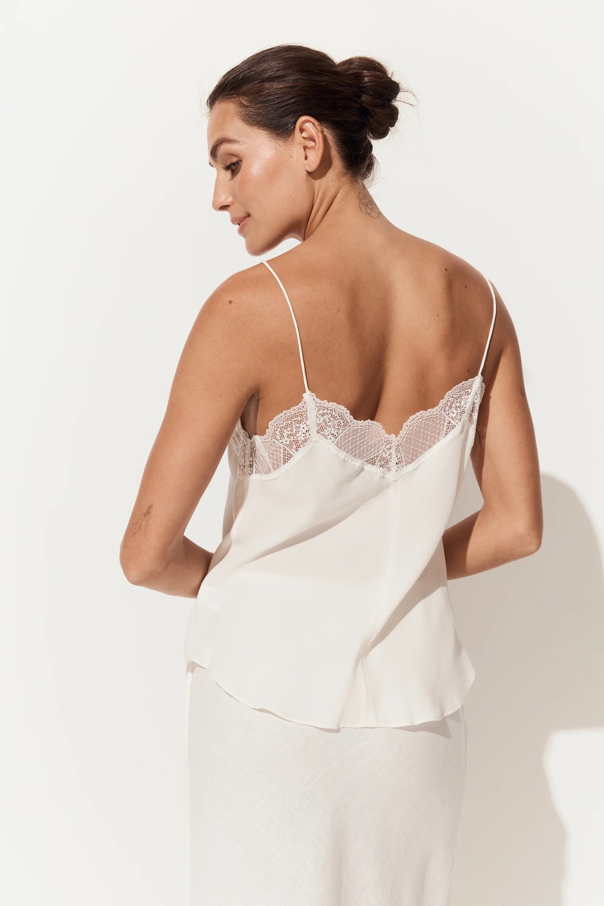Frankie 100% silk lace cami for women in Ivory back