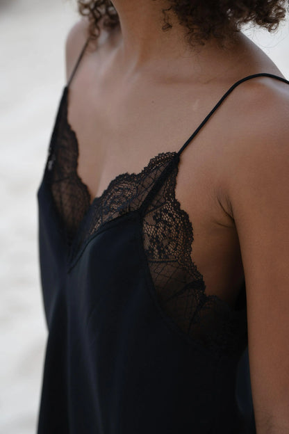 Frankie 100% silk lace cami for women in black