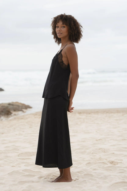 Women's black silk spaghetti strap cami by Lilly Pilly