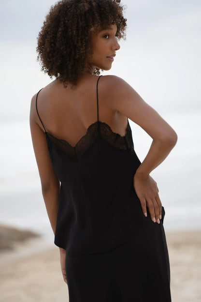 Frankie 100% silk lace cami for women in black