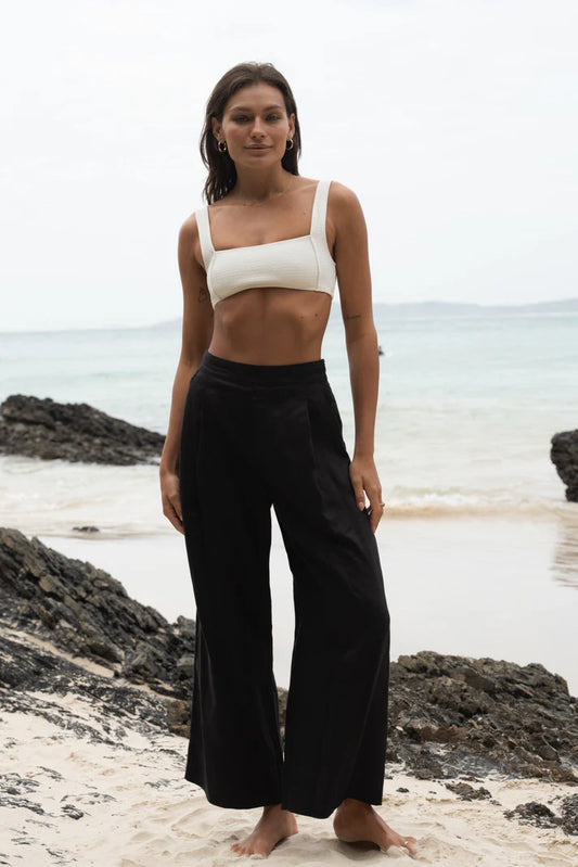 Ivy Crop Linen Pants with elastic waistband