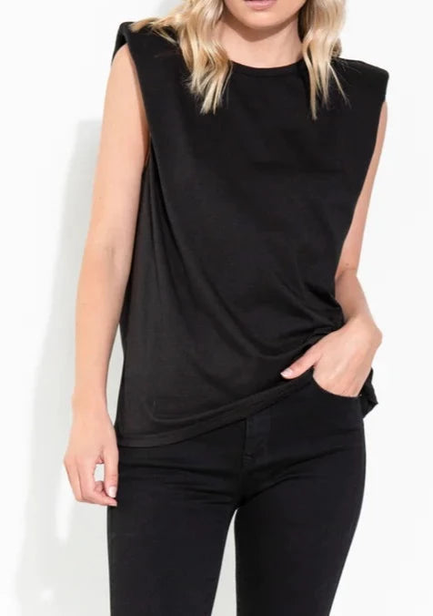 livia padded shoulder tank - black - basic state, shop livia tank top saint rose