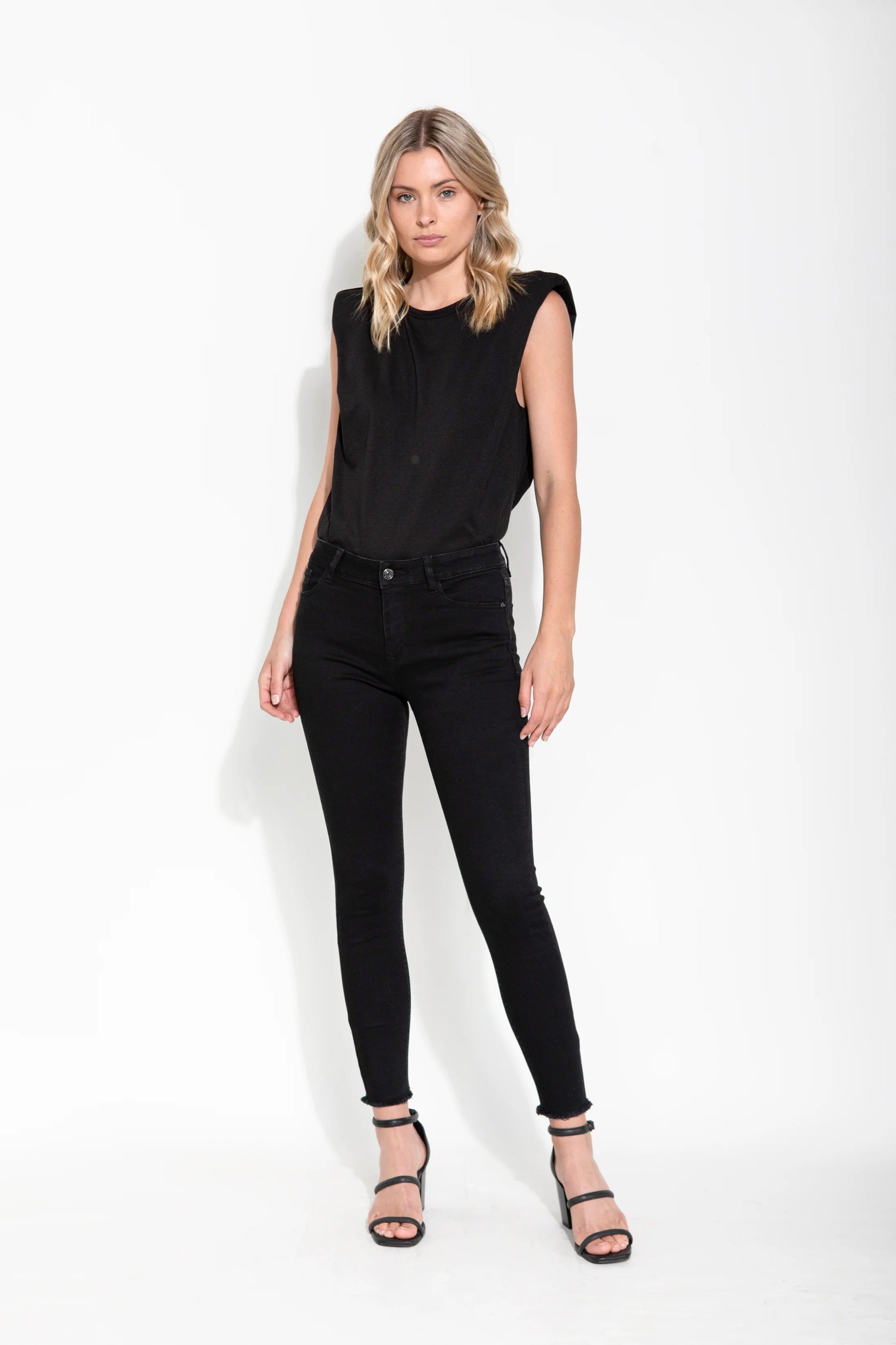 livia padded shoulder tank - black - basic state, shop livia tank top saint rose