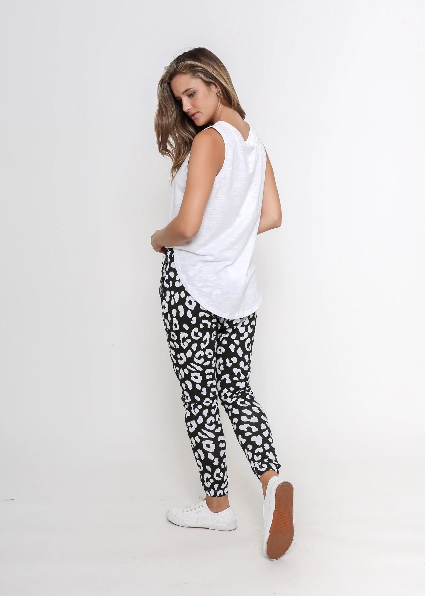 Mila Leopard Print Jogger Pants - White and Black