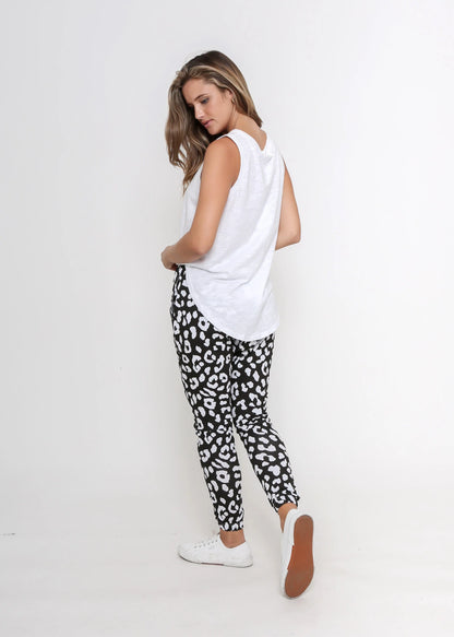 Mila Leopard Print Jogger Pants - White and Black