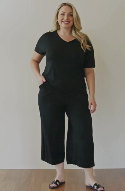Micro Modal Culotte Resort Pants - Black (Plus Size)
