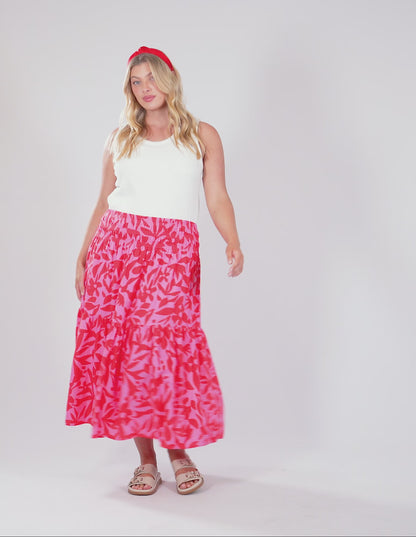 Sunset Hour Maxi Skirt - Red/Pink