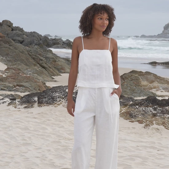 Ivy Crop Linen Pants with elastic waistband